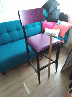 Hand Painted Purple Upholstered Bar Stool with Back