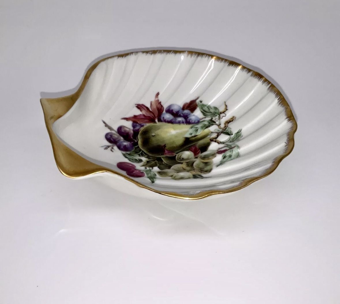 Vintage Limoges France Soap / Trinket Dish Hand-Painted Pear Scallop Shell Shape