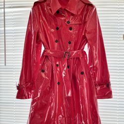 Long Red Shiny Vinyl Jacket Trench Coat