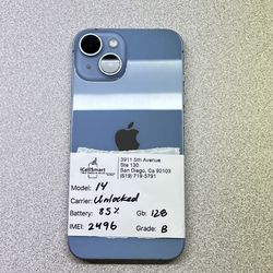Unlocked Apple iPhone 14 Blue 128gb 85%