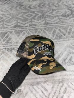 Godspeed camo trucker cap with embroidered logo