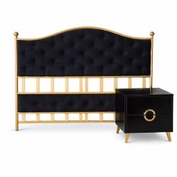 Black And Gold Queen Bedframe And Beside Table