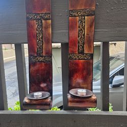Set of 2 Decorative Wall Candle Holders – Rustic Metal Tealight Sconces