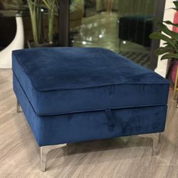Velvet Storage Ottoman with Chrome Legs