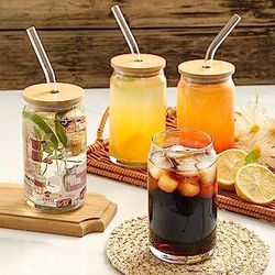 12pcs Set ] Glass Cups with Bamboo Lids and Glass Straw - Beer Can Shaped  Drinking Glasses, 16 oz Iced Coffee Glasses, Cute Tumbler Cup for Smoothie  for Sale in Pomona, CA - OfferUp