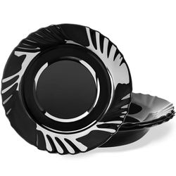 Flared Black Glass Rim Pasta Bowl Set of 4, 8.85-inch
