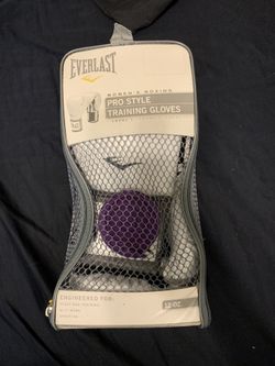 12 oz white everlast pro style training gloves w/ purple wrist wrap
