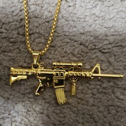 Machine Gun Pendant Necklace Golden With Chain 
