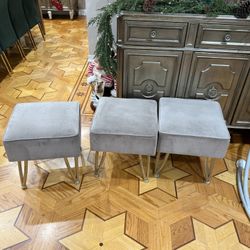 3 Modern Square Ottoman Footstool,Comfy Upholstered Footrest Stool with Metal Legs,Premium Stool Ottoman Seat for Living Roo