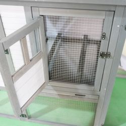 79"Large Chicken Coop with Upgraded Perches, Wooden Outdoor Chicken Cage with Large Nesting Box, Weatherproof Open Asphalt Roof &Removable Bottom, Duc