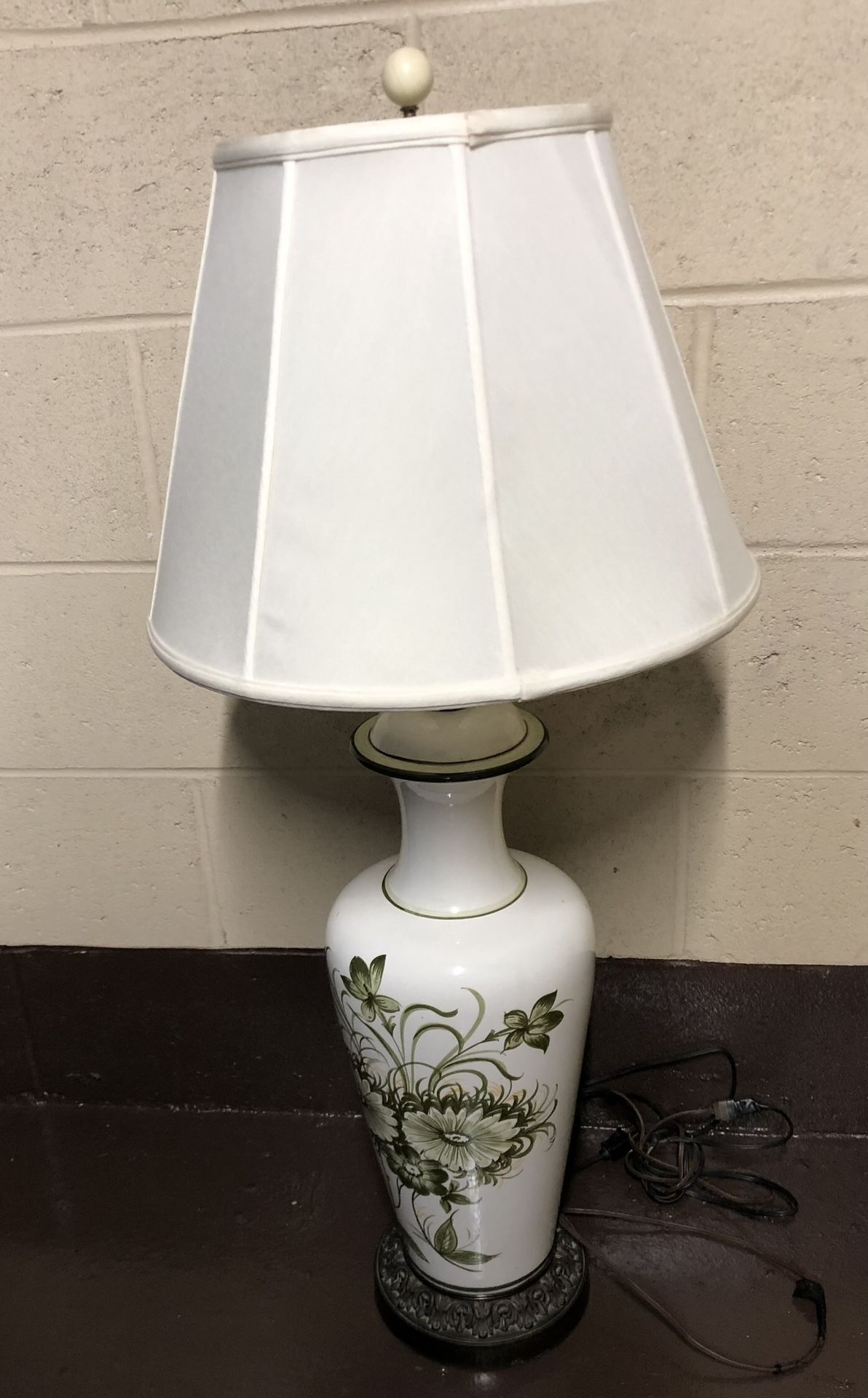 Gorgeous Vintage Porcelain Lamp With Shade 22” L