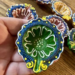 10 Handmade Highly Decorated Clay Diya Diwali Bowls - Handmade Pottery Bowls