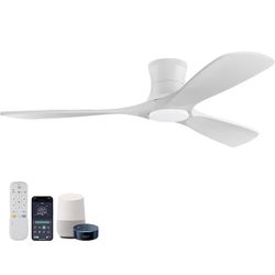 52in Smart Low Profile Ceiling Fans with Lights Remote,Quiet DC Motor,Outdoor Indoor Flush Mount Ceiling Fan,Control with WIFI Alexa App,Dimmable,6-sp