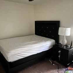 LED Light Queen Size Bed Mattress Included And Two End Tables
