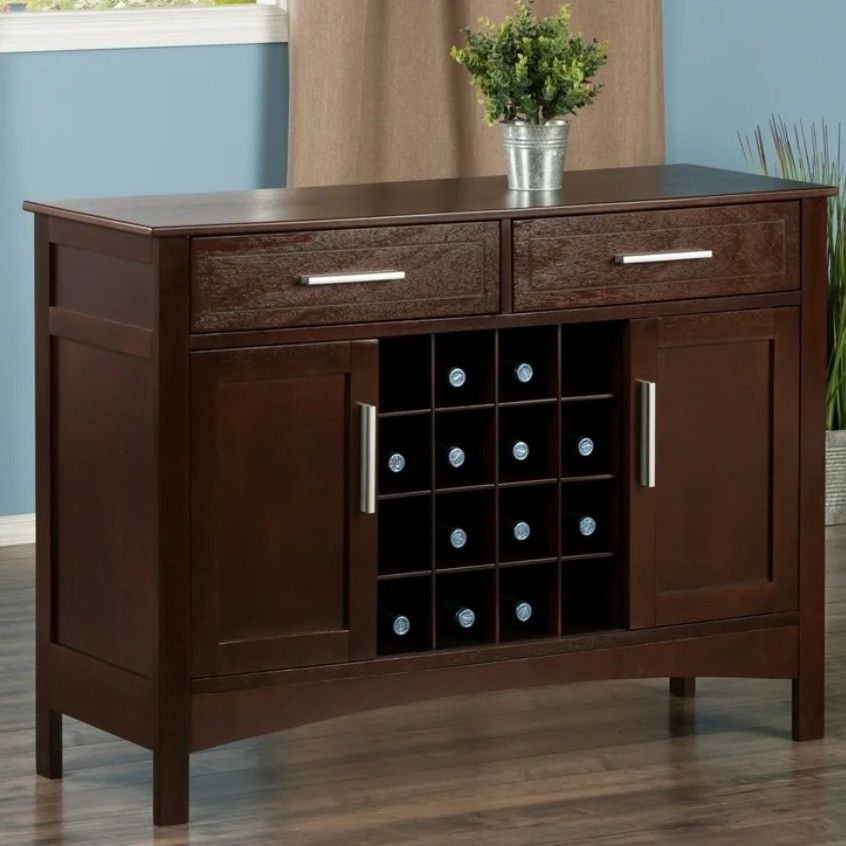 Winsome Wood Gordon Buffet Cabinet, Sideboard, Cappuccino Finish Wine Compartments