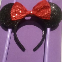Disney Black Minnie Mouse Ears Red Bow