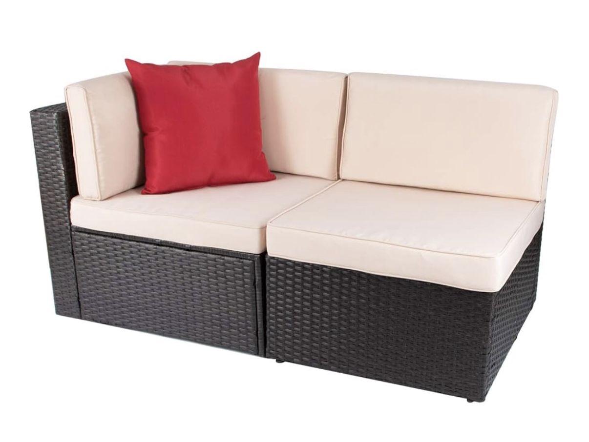 Devoko Patio Furniture Outdoor All-Weather Armless Sofa (Beige, 2 PCS Patio Sofa Set)