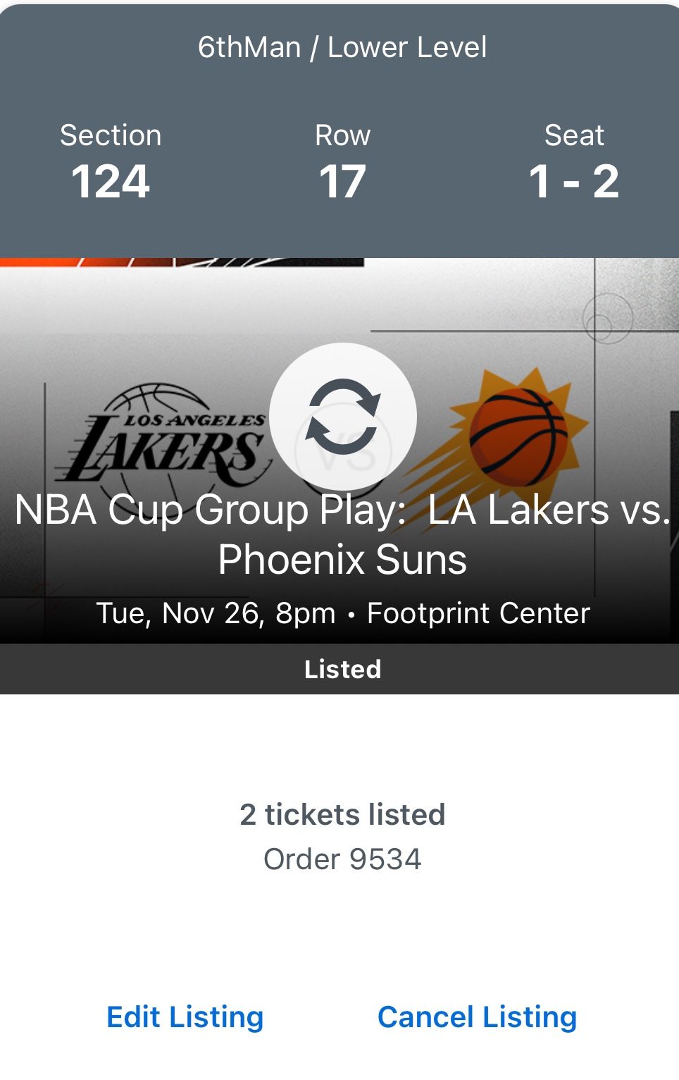 Suns Vs lakers - Season Tickets For Sale