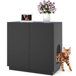 Amunrbrek Large Cat Litter Box Enclosure Furniture with Hidden Storage, Black