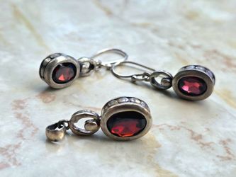 Ruby/sterling silver earrings & pendant