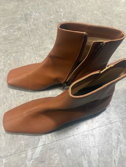 Brown Leather Ankle Boots with Side Zip