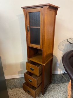 5 Ft H Arts & Crafts Mission Book Shelf Tower Cabinet 18"W 3 Drawers