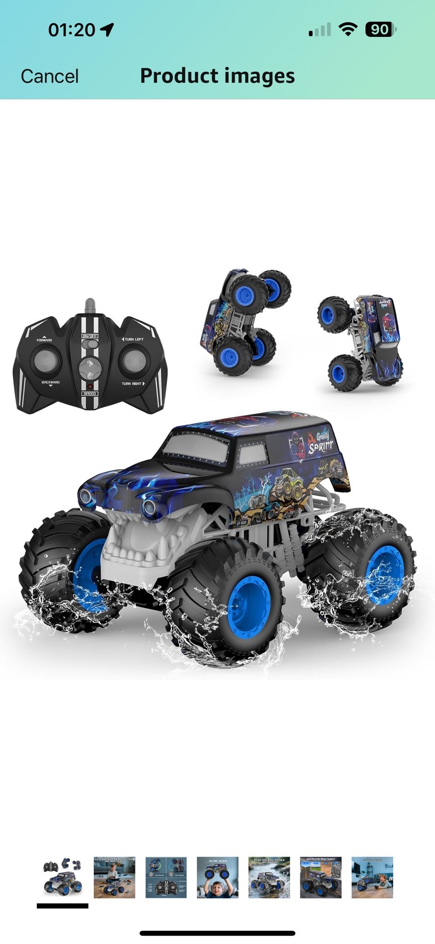 14 Waterproof RC Truck, Front & Rear Wheelie Monster Truck Toys, 4WD Amphibious Hobby Toy with LED Light, All Terrain Off-Road Stunt Car for 4 5 6 7 8