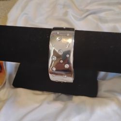Stainless Steel Cuff With Rhinestones. Medium To Large