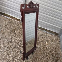 Powell Vintage Wood Wall Mirror with Hooks, Shell Carved Detail