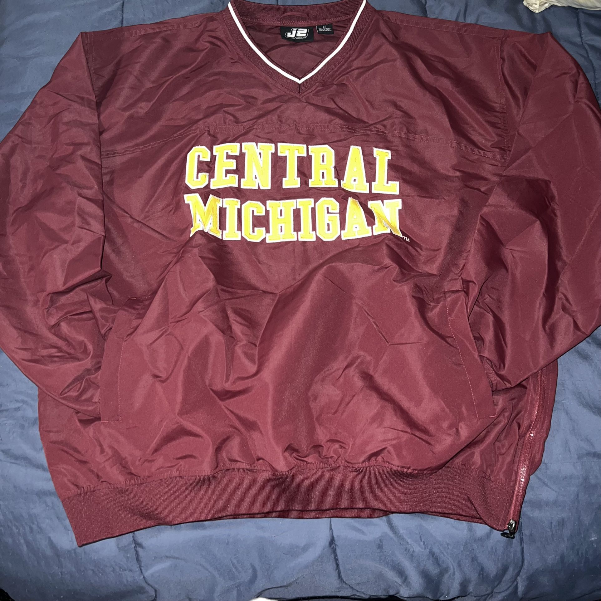 Mens Size 2XL Central Michigan Chippewas V-Neck Windbreaker Pull Over (Pre-owned) 