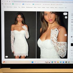 NEW XS Lulu Alia White Crochet Lace Off The Shoulder Mini Dress