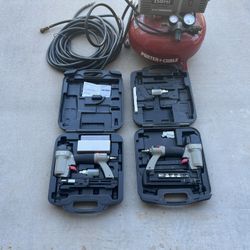 Air compressor with nail gun and staple gun