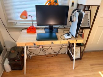 Bamboo desk table IKEA tan brown w drawers