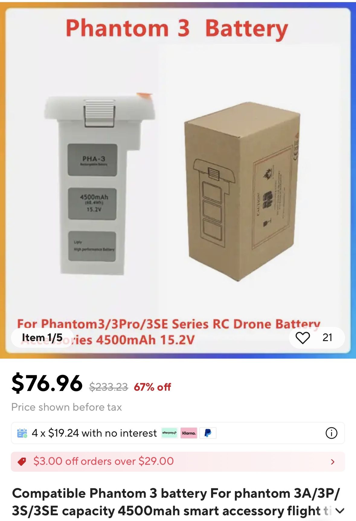 New DJI Phantom 3 Professional/Standard/Advanced Battery