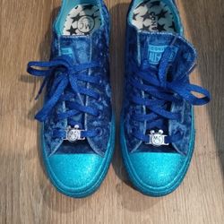 Women's Size 9.5 Blue Miley Cyrus Velvet Glitter Platform Sneakers 