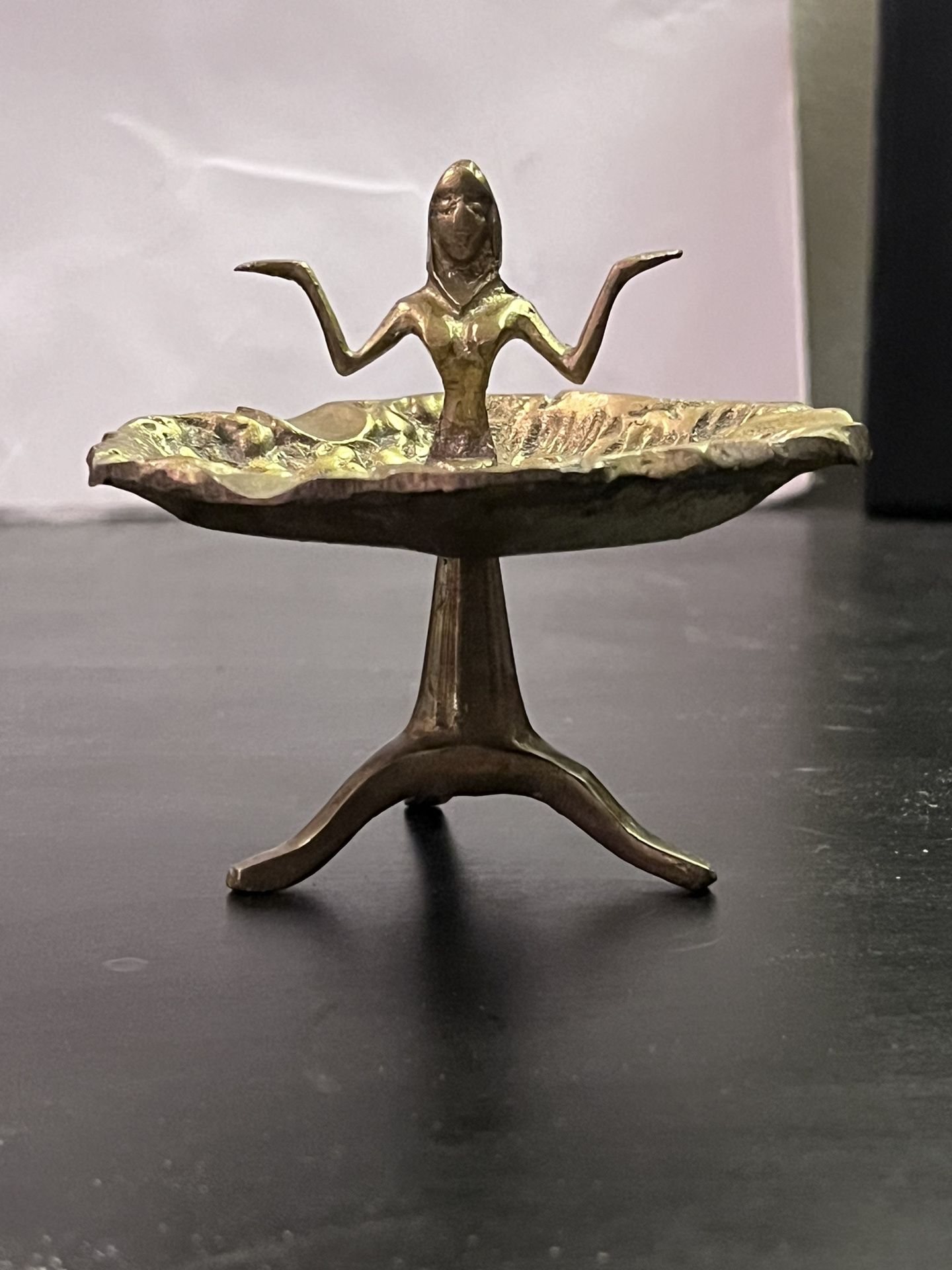 Vintage Footed Brass Woman Bust Jewelry Dish Or Ashtray 