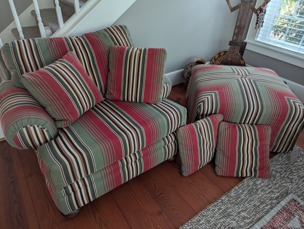 Chair + Pouf/Ottoman + 4 Pillows Southwest Adirondack Lodge Cabin
