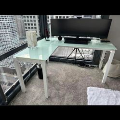 Office Table Glass L Shaped 