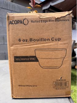 Acopa 6 oz. Ivory (American White) Rolled Edge Stoneware Bouillon Cup - 36/Case
