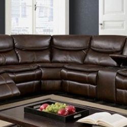 Brand New Brown Leather Reclining Sectional Sofa 