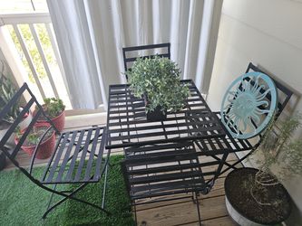 Black Metal Folding Patio Table and Chairs Set