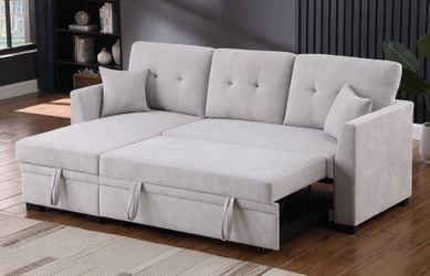 NEW Light Grey Sectional Couch with Reversible Storage Chaise Set Left or Right Pullout Sleeper Bed SofaBed IKEA Ashley Style Discount Clearance SALE