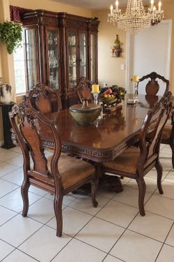 Ornate Rococo Dining Set + China Cabinet - 8 Piece