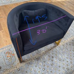 Modern Barrel Chair - Black Velvet With Gold Frame 