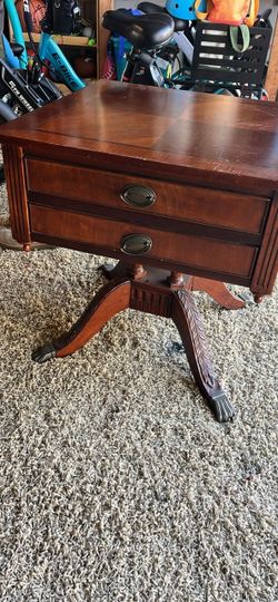 Antique Mahogany End Table with Two Drawers