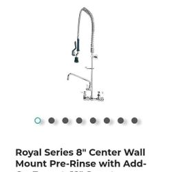 Royal Series 8" Center Wall Mount Pre-Rinse with Add-On Faucet, 12" Spout