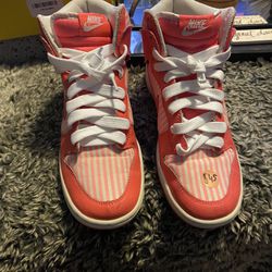Nike Dunk High Skinny Pink Hot Punch Pink Coral White Stripes