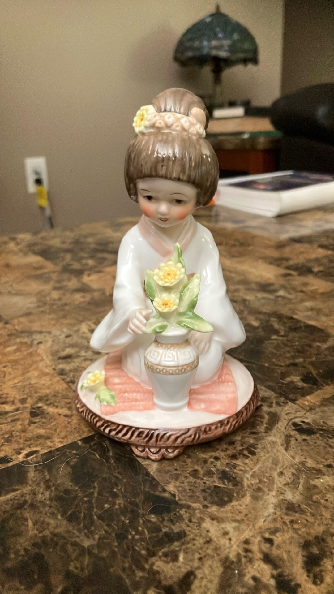 Enesco 1980 Bone China Little Girl With Flowers