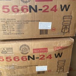 White PU 24” Swivel Counter Height Is Chairs With Grey Finish Metal Legs