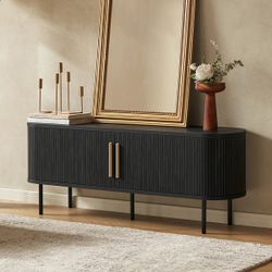 Mopio - 59.1” Black Tambour TV Stand with Sliding Doors, Storage & Cable Management